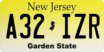NJ license plate A32IZR