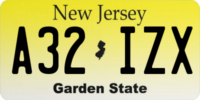 NJ license plate A32IZX