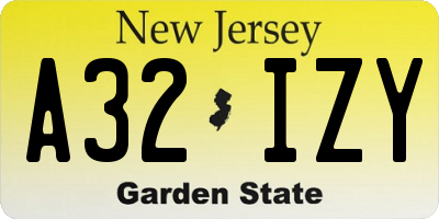 NJ license plate A32IZY