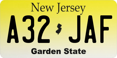 NJ license plate A32JAF