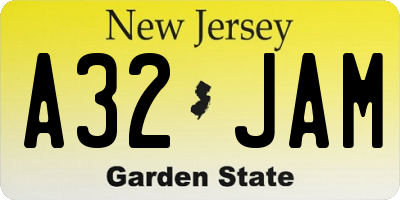 NJ license plate A32JAM