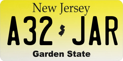 NJ license plate A32JAR