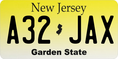 NJ license plate A32JAX