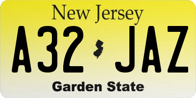 NJ license plate A32JAZ