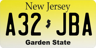 NJ license plate A32JBA