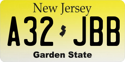 NJ license plate A32JBB