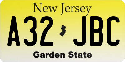 NJ license plate A32JBC