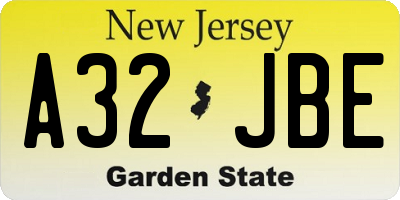 NJ license plate A32JBE