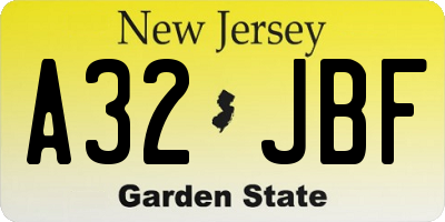 NJ license plate A32JBF