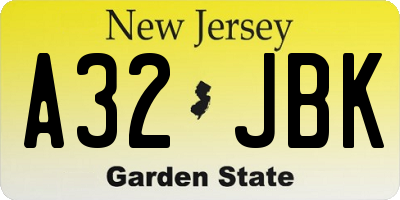 NJ license plate A32JBK