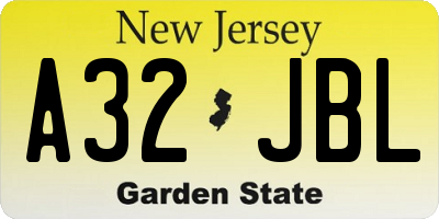 NJ license plate A32JBL