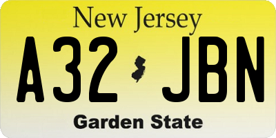 NJ license plate A32JBN