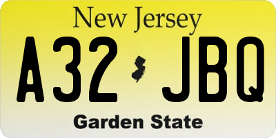 NJ license plate A32JBQ