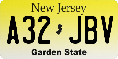 NJ license plate A32JBV