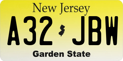 NJ license plate A32JBW