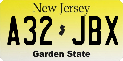 NJ license plate A32JBX