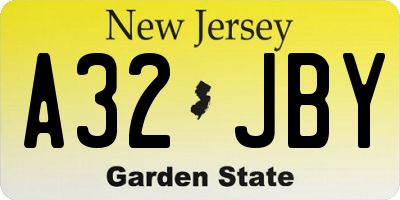 NJ license plate A32JBY