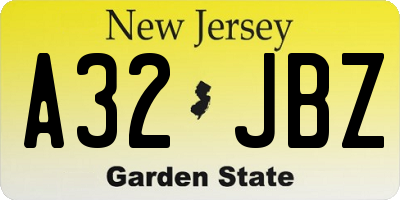 NJ license plate A32JBZ