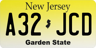 NJ license plate A32JCD
