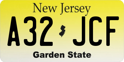 NJ license plate A32JCF