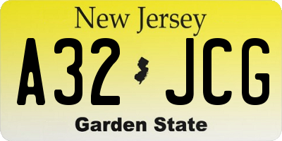NJ license plate A32JCG