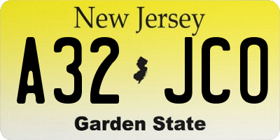 NJ license plate A32JCO
