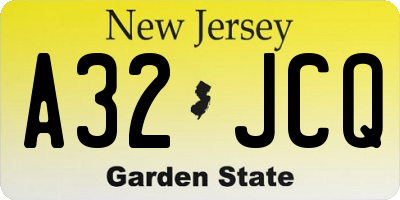 NJ license plate A32JCQ