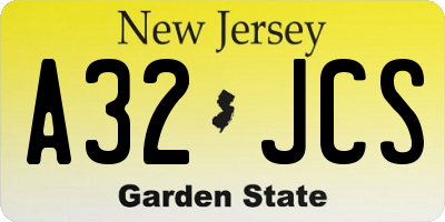 NJ license plate A32JCS