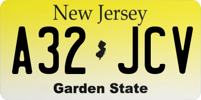 NJ license plate A32JCV