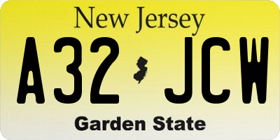 NJ license plate A32JCW