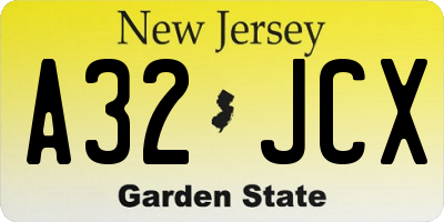 NJ license plate A32JCX