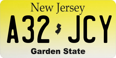 NJ license plate A32JCY