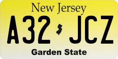 NJ license plate A32JCZ