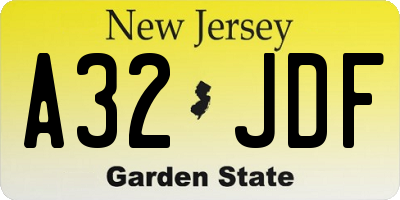 NJ license plate A32JDF