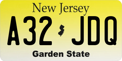 NJ license plate A32JDQ