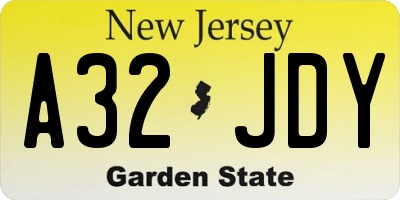 NJ license plate A32JDY