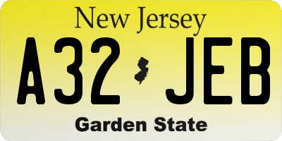 NJ license plate A32JEB