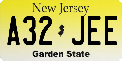 NJ license plate A32JEE