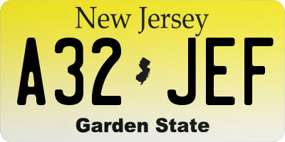 NJ license plate A32JEF