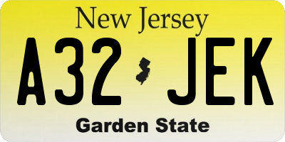 NJ license plate A32JEK