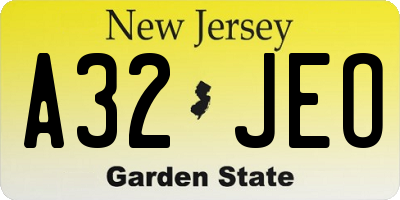 NJ license plate A32JEO