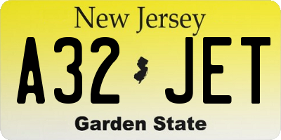 NJ license plate A32JET