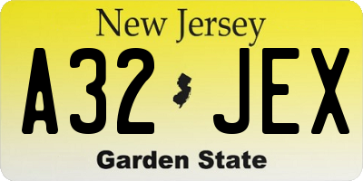 NJ license plate A32JEX