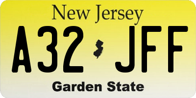 NJ license plate A32JFF