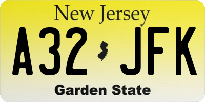 NJ license plate A32JFK