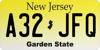 NJ license plate A32JFQ