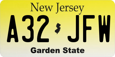 NJ license plate A32JFW