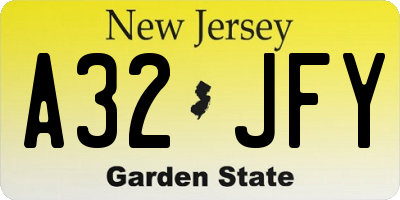 NJ license plate A32JFY
