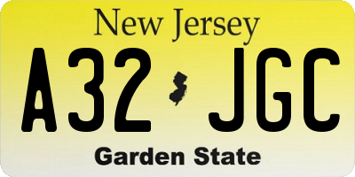 NJ license plate A32JGC