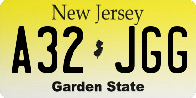 NJ license plate A32JGG